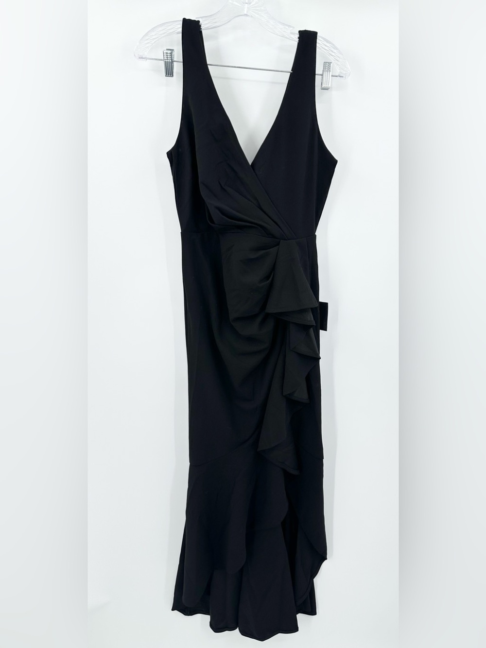 Lulus NWT Pure Loveliness Black Pleated Ruffled‎ High-Low Maxi Dress Size Medium - Picture 2 of 8